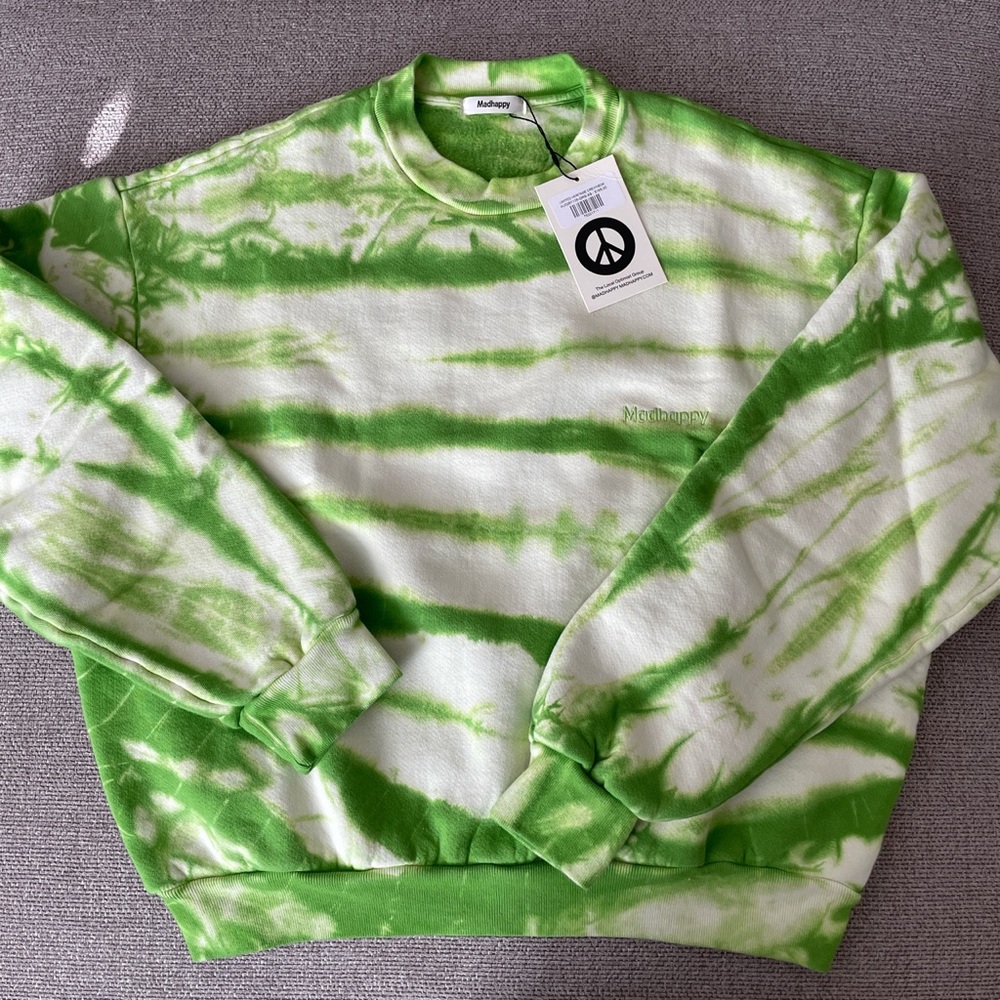 Madhappy limited heritage crewneck in lime green tie dye, XS